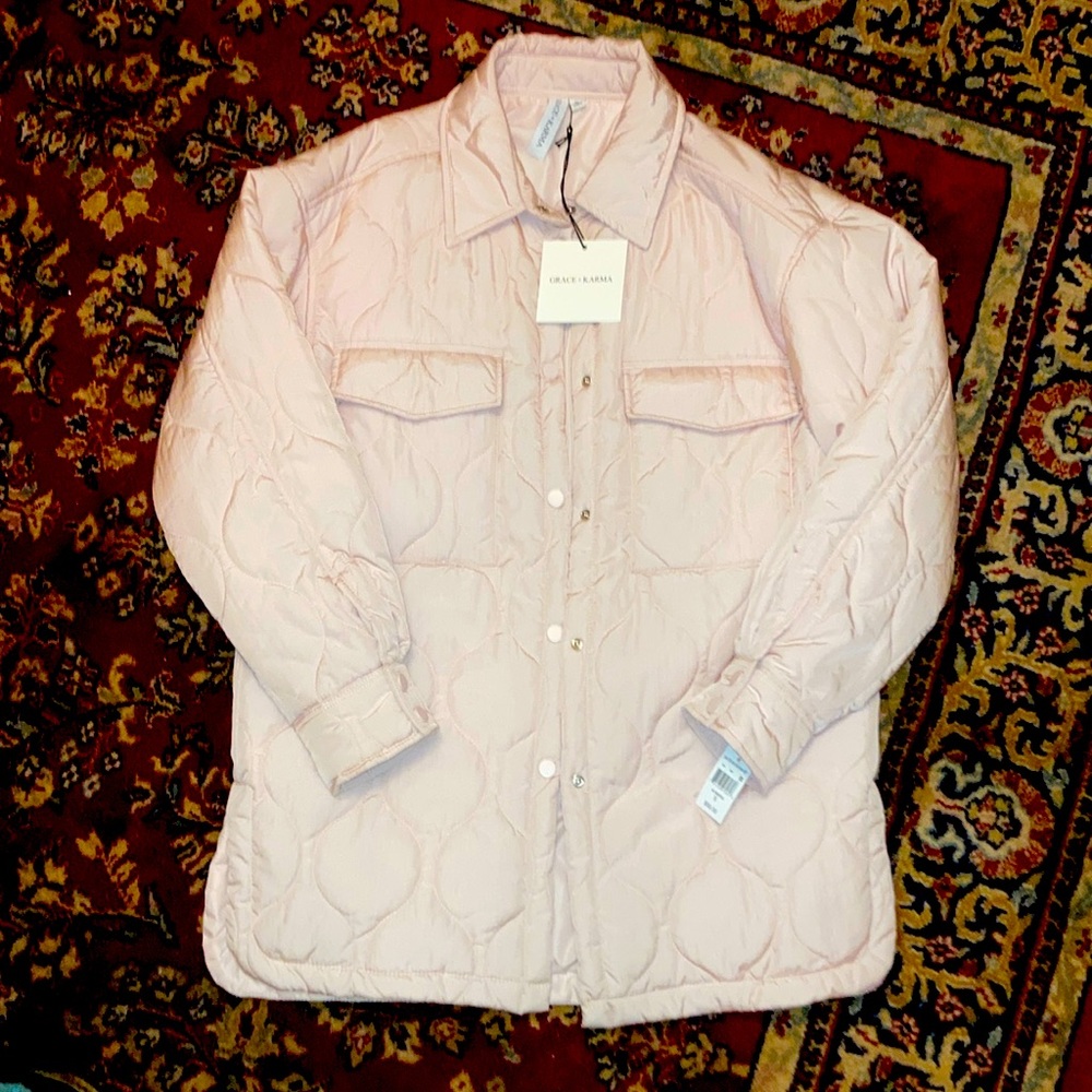 Pearl Pink Quilted Nylon Shacket